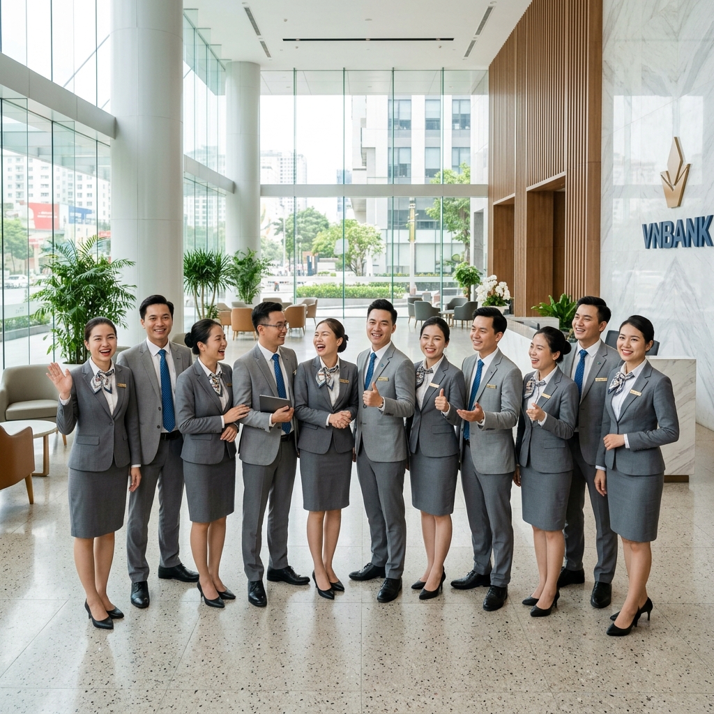 Đội ngũ nhân viên mặc đồng phục mỉm cười